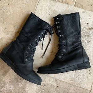 Sorel Black Leather Lace Up Combat Boot 7